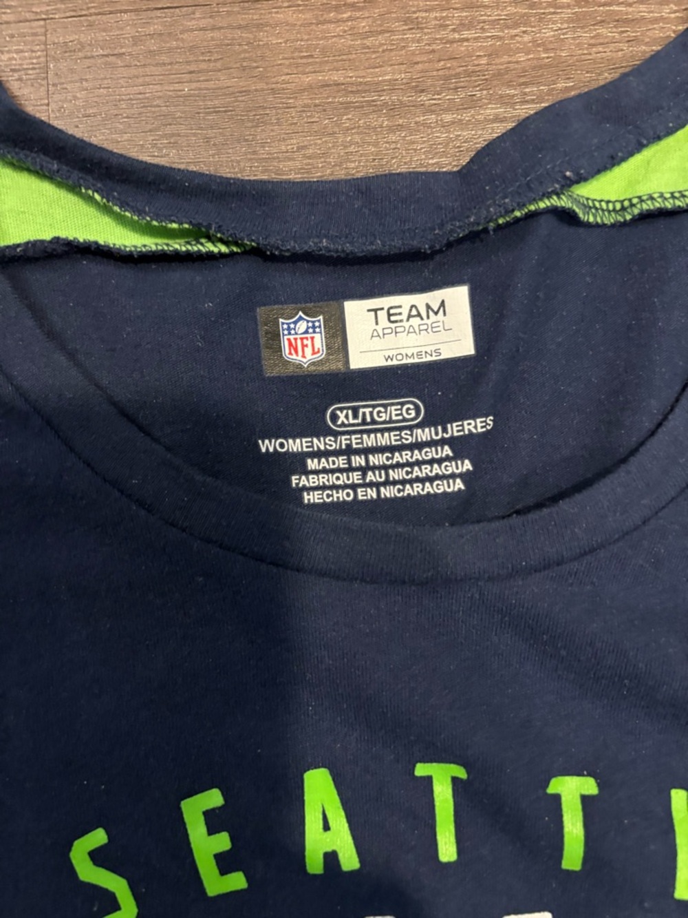 NFL Navy and Neon Green Seattle Seahawks Women's Short Sleeve Tee - Picture 2 of 2